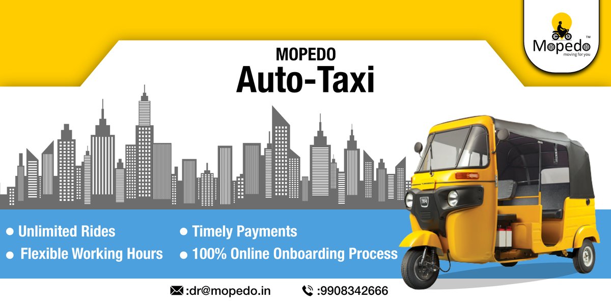 BikeTaxiService's tweet photo. Register yourself with Mopedo Auto-taxi and get unlimited ride requests from customers in your proximity with flexible working hours facility.
 
Register Now : https://t.co/3dcMYnCpeb

#BikeTaxi #OnlineBikeTaxi #OnDemandBikeTaxi #Mopedo #MopedoBikeTaxi #MopedoApp #AutoTaxiService https://t.co/AagbeIrudR