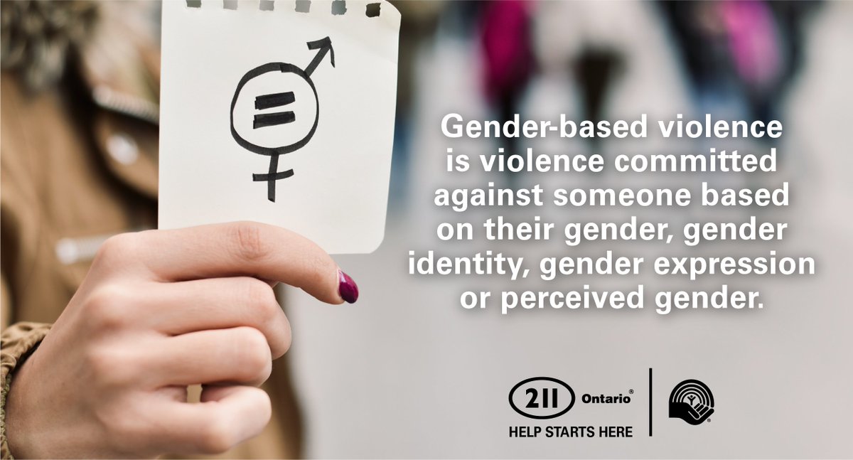 211Ontario's tweet photo. Certain populations experience higher rates of gender-based violence incl Indigenous women and girls, black and racialized women, immigrant women and 2SLGBTQQIA+ individuals.

If you or somebody you know is experiencing GBV, dial or text 2-1-1. #HelpStartsHere #EndGBV #16days https://t.co/N8dGh0cj0o