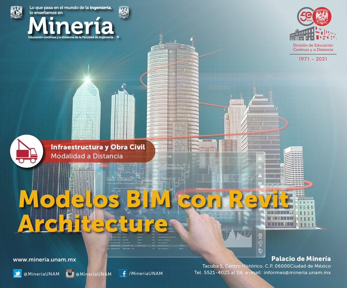MineriaUNAM's tweet image. Especialízate con nuestro #curso en las ventajas de la generación de #ModelosBIM  utilizando el #software #RevitArchitecture 
📅Del 13 al 17 de diciembre 
💻 Modalidad: A distancia. Temario. 
🧐Precio y registro en: ow.ly/YWXl50GMPf5
 *Precio especial *