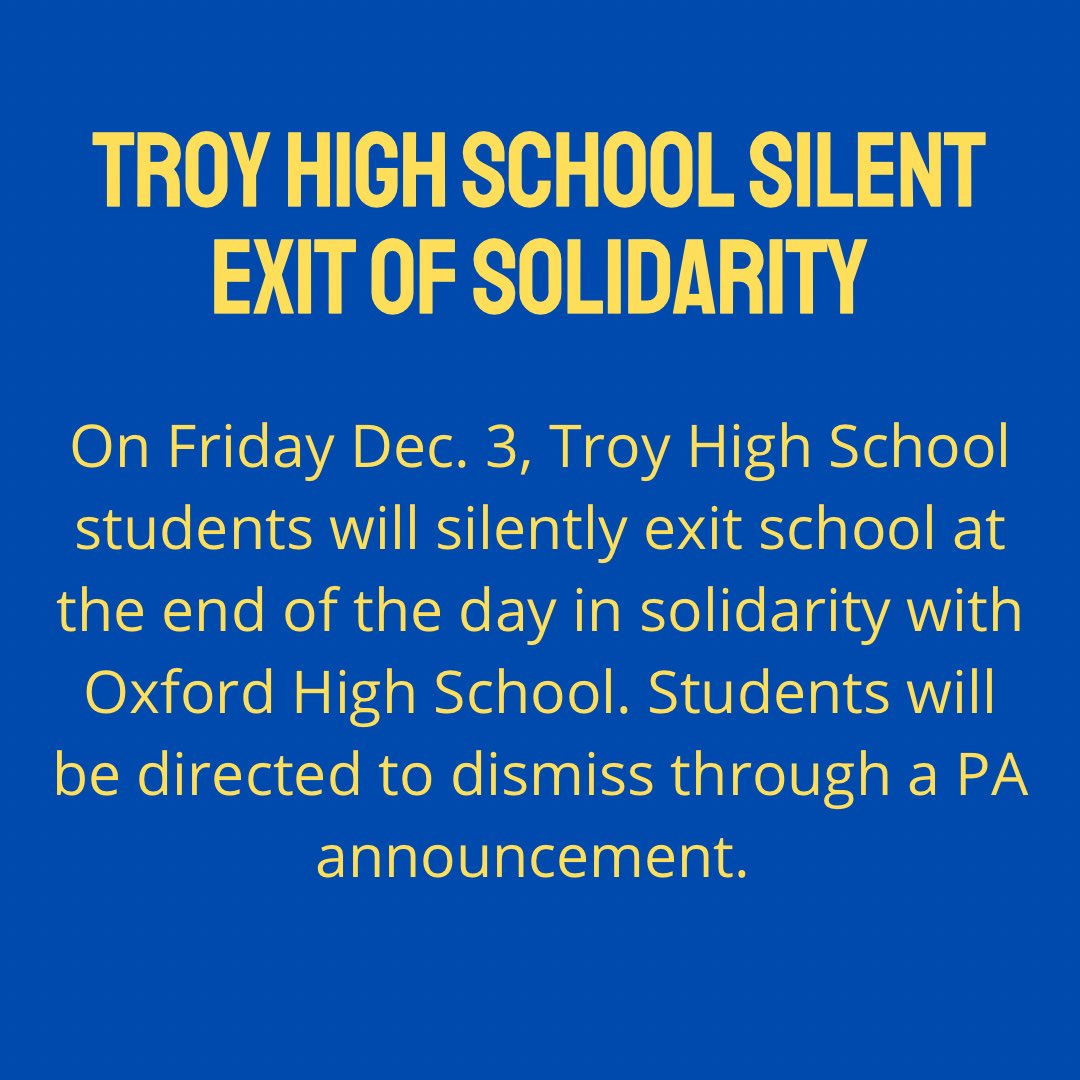 This Friday, we will show our support for Oxford by wearing blue &amp; gold and exiting the school silently during dismissal.