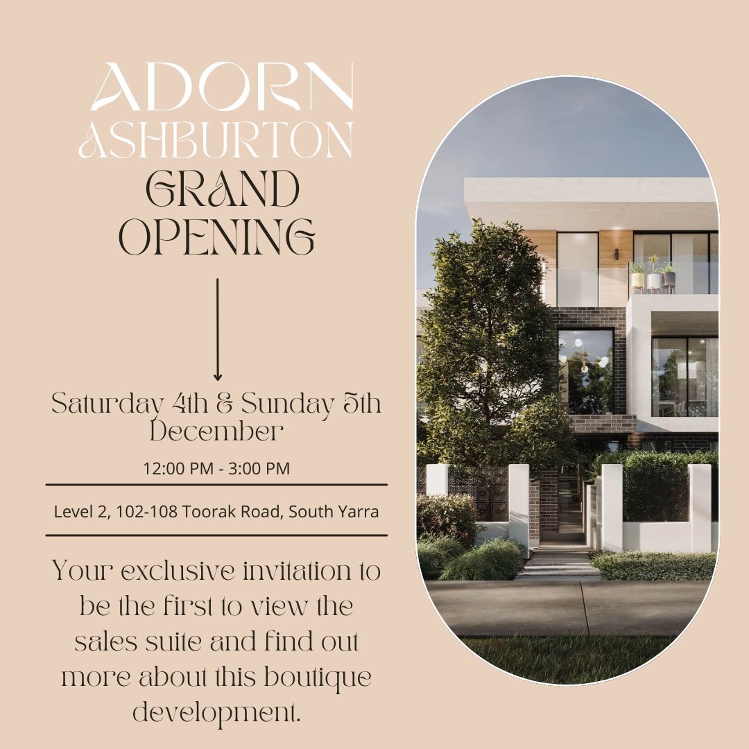 CastranGilbert's tweet image. Launching this weekend! Adorn, Ashburton

Open this weekend on Saturday and Sunday from 12-3pm, join us at our offices (Level 2, 102-108 Toorak Rd, South Yarra) and discover the finishes of this beautiful, boutique development.

l8r.it/yFvi