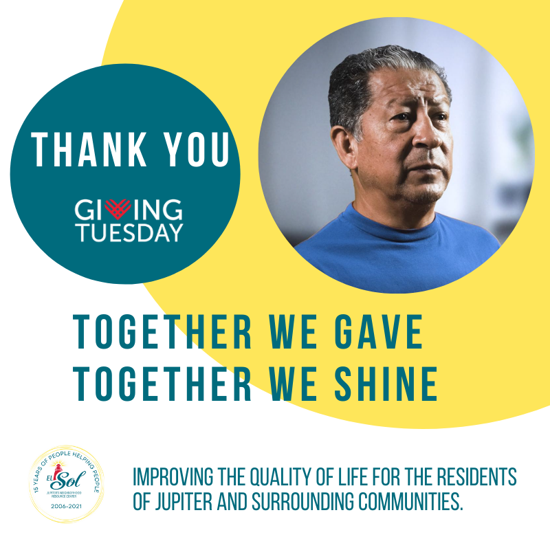 Thank you to #FriendsofElSol who donated during #GivingTuesday 2021. We gratefully and humbly thank you for championing our mission. Together we raised $4,264! What an amazing way to kick-start our 2021 Annual Appeal, with the goal to raise $225,000 by December 31st.