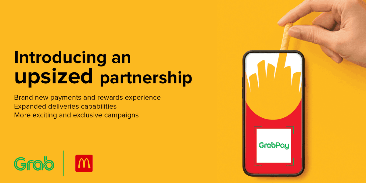 InsideGrab's tweet photo. We're partnering @McDonalds across our multiple #superapp services! Users enjoy a seamless digital superapp experience:
1️⃣ Pay for meals with #GrabPay, get #GrabRewards points
2️⃣ Get meals sent with #GrabFood and #GrabExpress
3️⃣ Enjoy exclusive meal #deals
https://t.co/EnoKg49BqS https://t.co/v8FnmBpqXd