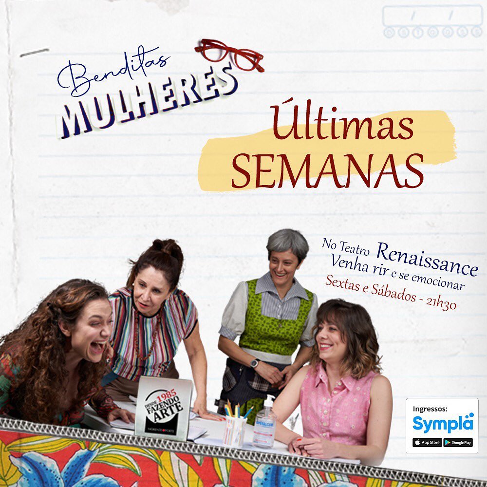MariaPinnaFc's tweet image. A temporada de Benditas Mulheres está chegando ao fim. Venha rir e se emocionar com Vera Mancini, Claudia Missura, Carol Rainatto e Maria Pinna. Às sextas e sábados, às 21h30, no Teatro Renaissance. Programe-se! Ingressos: bileto.sympla.com.br/event/69194/d/…