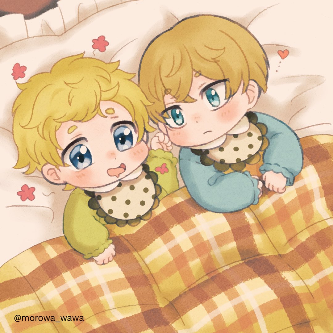 2boys blonde hair multiple boys blue eyes male focus siblings socks  illustration images