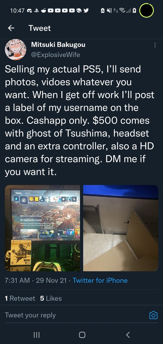 LovableSnorlax's tweet photo. @Twitter @TwitterSupport I need to report a possibly fraudulent ad posted on Twitter and recently removed. I have paid for this PS5 from this individual but she has yet to confirm she has sent me anything. Please contact me. https://t.co/RhWrEwy18O