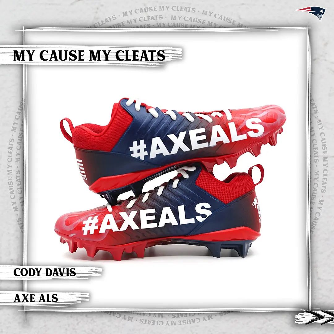 NFL's tweet photo. Through #MyCauseMyCleats, @Patriots DB @CodyDavis is supporting AxeALS &amp; @stevens_nation to help raise awareness and funding for ALS treatment.

Here's the story of why this cause means so much to Davis, in his own words. (THREAD, 1/5) https://t.co/J0Ja2XjZyL
