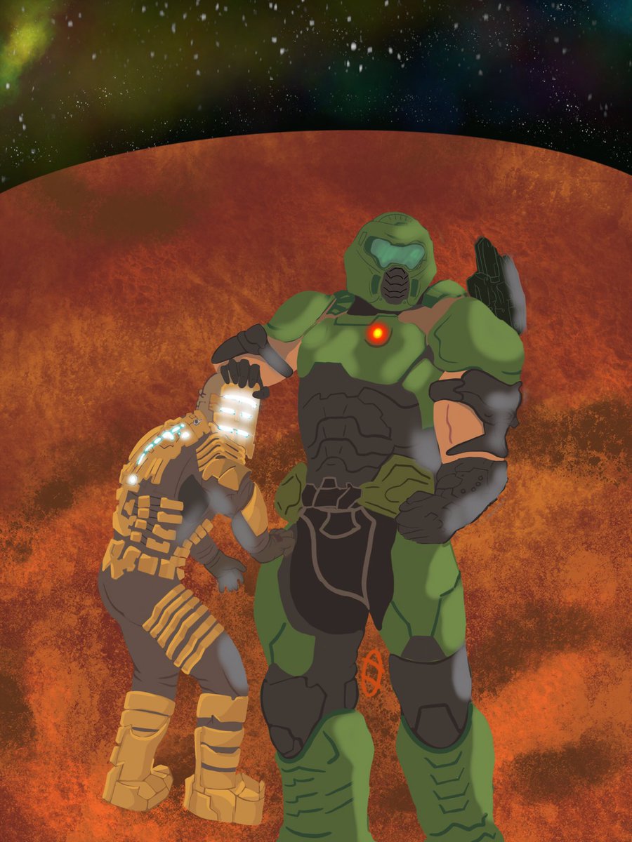 Crowleyk0h's tweet photo. [click for better quality] 
I shall continue to sail this ship whether I am alone or not. 
https://t.co/xopwjPBRpH
#isaacclarke #doomslayer #deadspacedoomcrossoverfic #horrorfic #originalart #gameart #shipfic #ao3fic https://t.co/AtKkaR9IdL