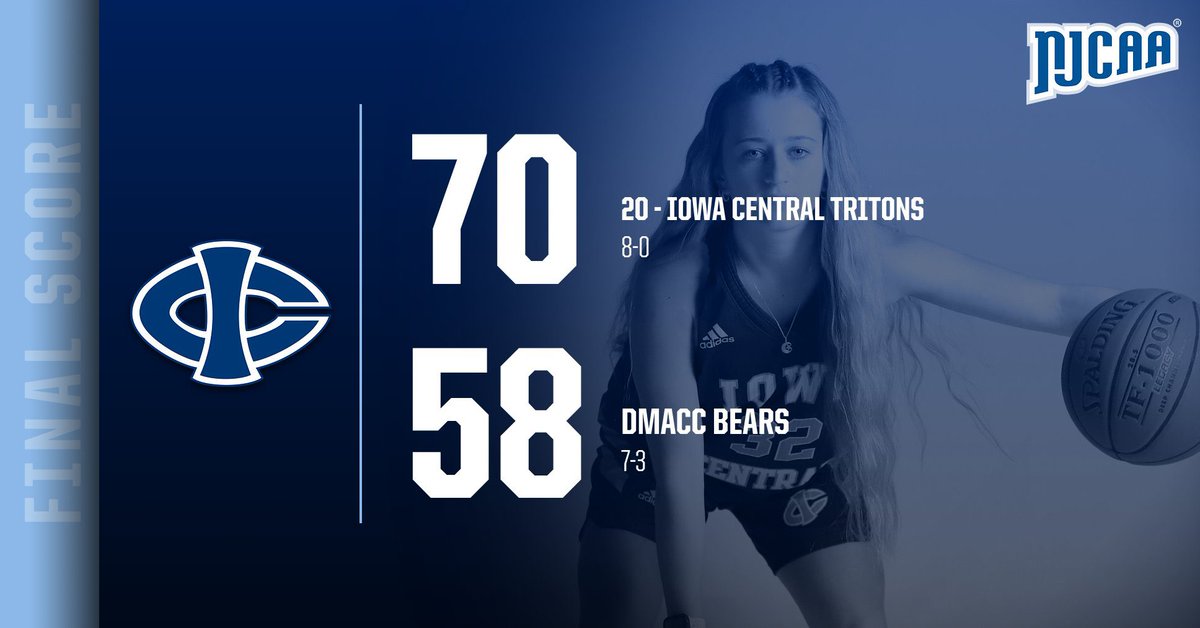 TRITONS WIN!!!

(20) Iowa Central earns their first ICCAC win with a 70-58 victory over the DMACC Bears. 

Up next: Iowa Central will travel down to Oskaloosa on Sunday afternoon to meet the William Penn JV Statesmen. #TritonNation 🔱
