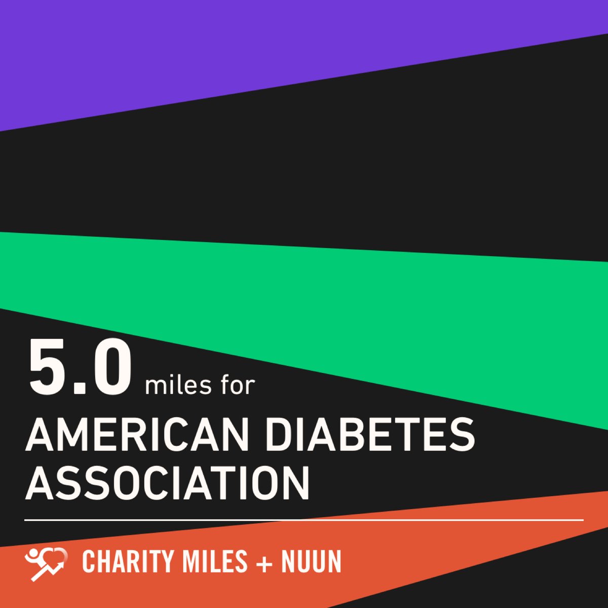 5.0 <a href="/CharityMiles/">Charity Miles</a> for <a href="/AmDiabetesAssn/">American Diabetes Association</a> sponsored by <a href="/nuunhydration/">Nuun Hydration</a>. Join the #muuvment! #nuunlife