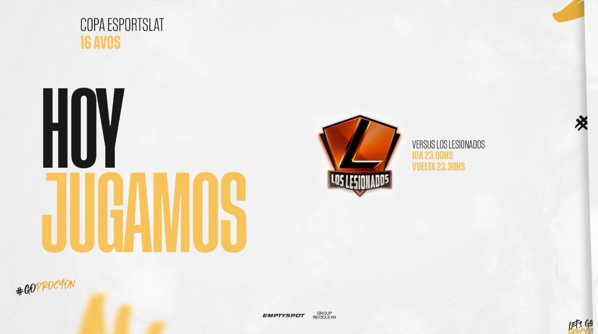 #FIFA💻l COPA ESPORTSLAT

Nuestra escuadra esta por jugar los 16avos vs Los Lesionados en un Ida y Vuelta, donde buscaran avanzar en estos brackets para consagrarse campeones y traer la copa a casa 🥳

➡23.00HS
⬅23.30HS
📲Twitch.tv/procyonteam

#GoProcyon🦝 #GoHellfish