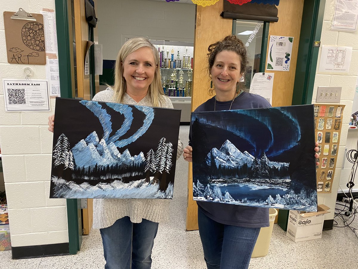 “Art is not what you see, but what you make others see” ~ Edgar Degas 

Mrs. Leslie Babcock hosted a paint-a-long with Bob Ross tonight and everyone had a blast.  We love our art program and are lucky to have an amazing instructor leading the way. <a href="/Prin_Santoro/">Mike Santoro</a>