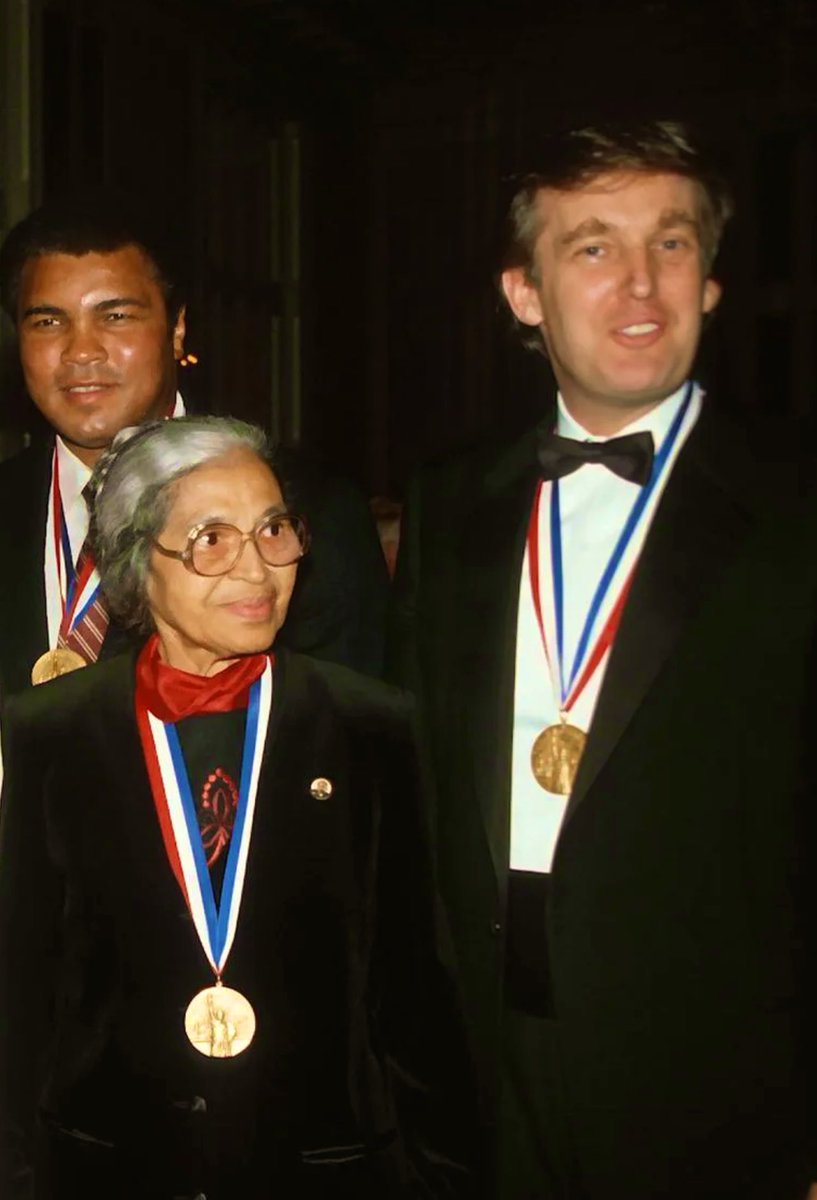 Given today’s anniversary of Rosa Parks, here’s a reminder that both she and President Trump (plus Muhammad Ali!) all received the Ellis Island Award for “patriotism, tolerance, brotherhood and diversity.”