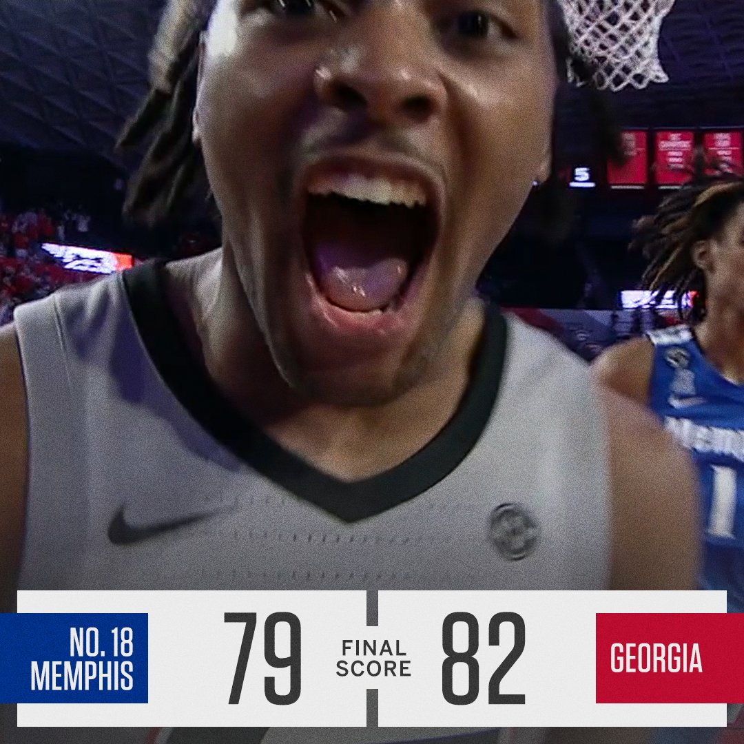 SECNetwork's tweet photo. GEORGIA UPSETS NO. 18 MEMPHIS‼️ @UGABasketball https://t.co/aTuUQW8Xus
