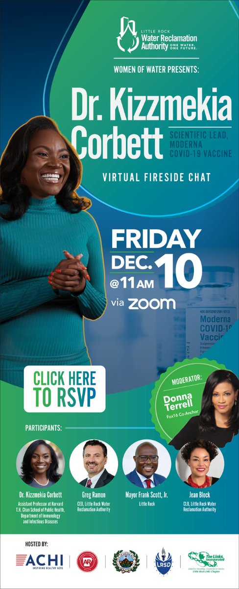 donnaterrell_tv's tweet photo. She helped design the #COVID19 Moderna Vaccine and here's your chance to hear what she says about it.  I'll be talking to her virtually next Friday. You can sign up now to watch the conversation with researcher, @KizzyPhD Dr. Kizzmekia Cobett. @FOX16News @littlerocklinks https://t.co/FFeupF1yyE