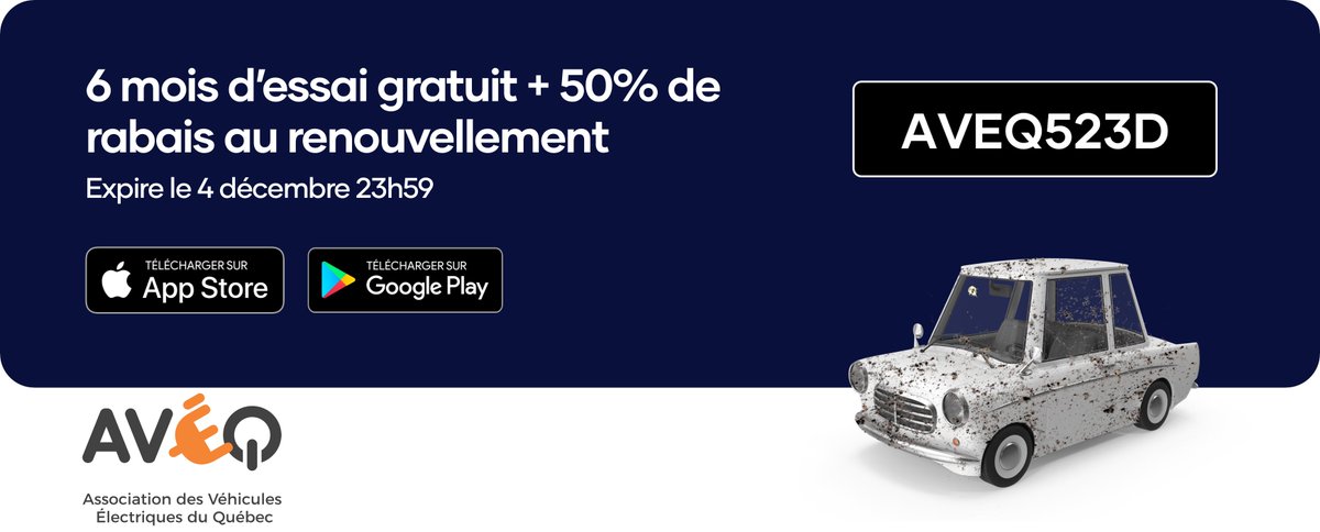 NOUVEAU PARTENAIRE DE L'AVÉQ:
POUR SEULEMENT 72 HEURES profitez d'un membership gratuit de 6 mois avec l'application NEATCAR, afin d'obtenir des lavages pour véhicules électriques avec un rabais allant jusqu'à 40%! aveq.ca/actualiteacute……