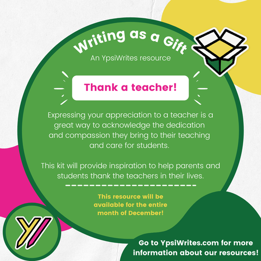 Join YpsiWrites to thank a teacher in December! Yspiwrites.com #nwp <a href="/writingproject/">Writing Project</a>