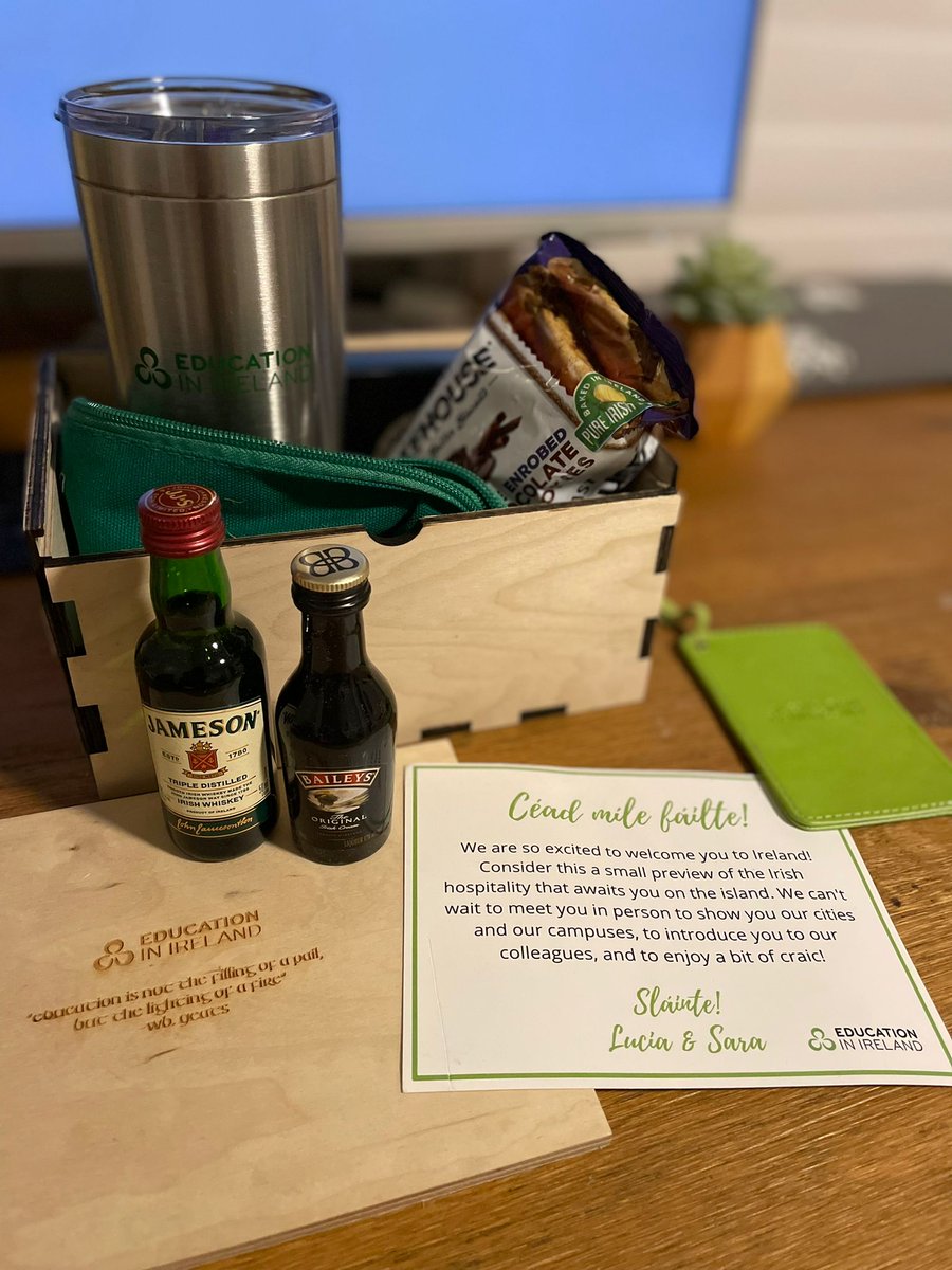 UniAppsAbroad's tweet photo. Absolutely thrilled to receive this package of Irish goodies in the mail today following the news that I've been selected to participate in the Education in Ireland Counsellor Tour in 2022! Although the Feb tour will be postponed due to the new variant, I cannot wait to return! https://t.co/51tlSs2xek