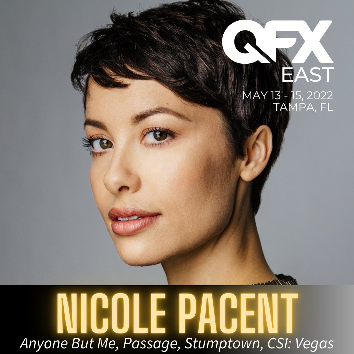 qfxevents's tweet image. We are excited to re-announce Nicole Pacent of @AnyoneButMe for QFX East! She will be joining us on our new dates of May 13-15, 2022. P.S. You can catch her on CSI: Las Vegas TONIGHT at 10/9C!