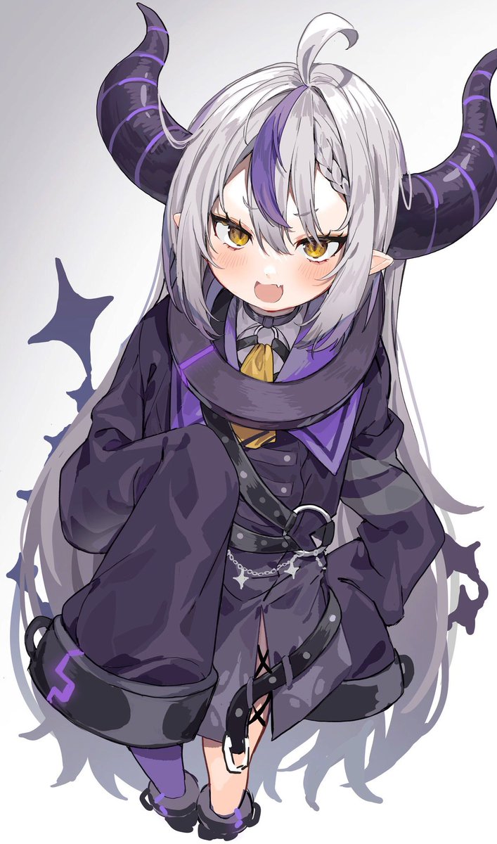 la+ darknesss 1girl solo horns long hair ahoge grey hair streaked hair  illustration images