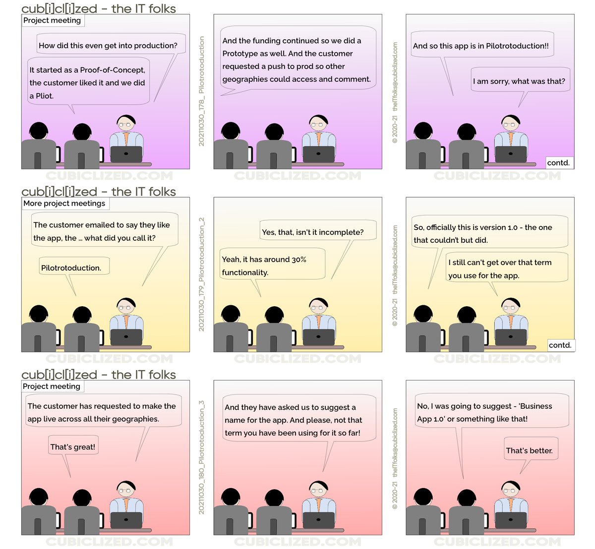 cubiclized's tweet image. Pilot &amp;gt; prototype &amp;gt; production = Pilotrotoduction

#cubiclized #TechHumour #TechHumor

via - @cubiclized