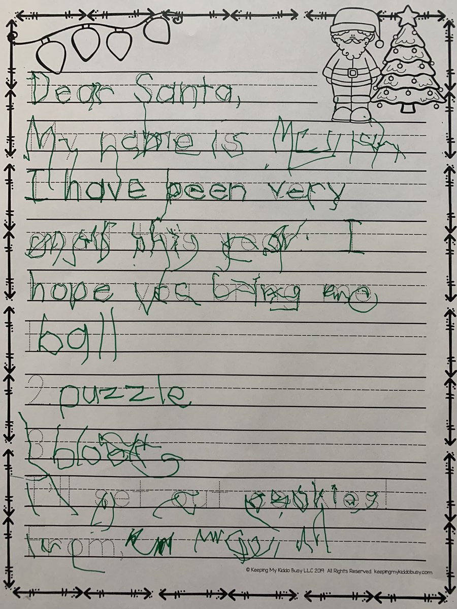 MrsAscrazyclass's tweet photo. My sweet kiddos wrote to Santa today! I sure hope their good behavior helps them get their wishes! #santaiscoming #nicelist #oneccps #December1st #writingisfun @OldHundredES https://t.co/hdec6NMBIi
