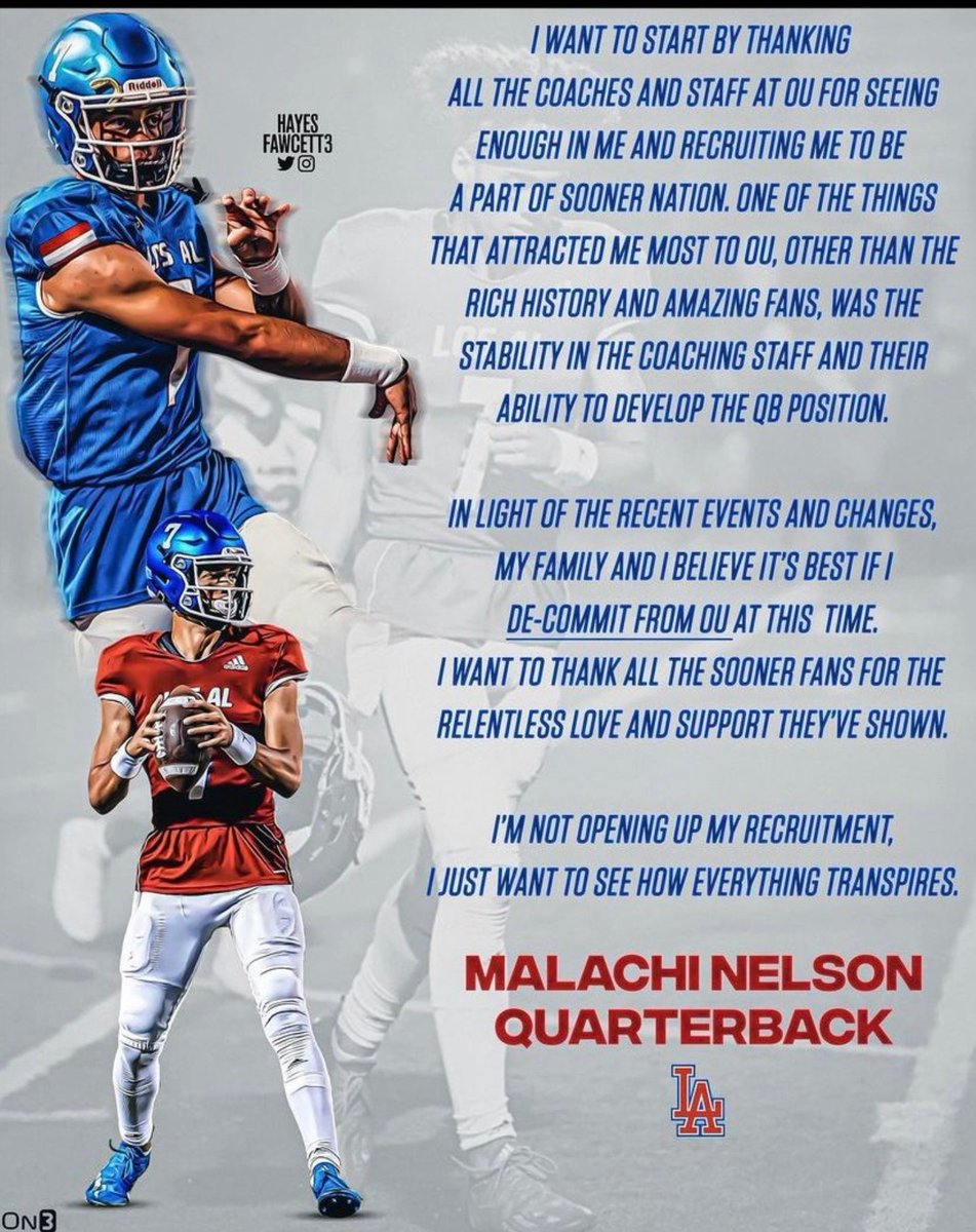 lafowler255's tweet photo. This has to be the "De-Commit from Oklahoma" @canva Template that just went live. You make this @LincolnRiley or @CoachRoyM ?
#Sooners #Decommit #FightOn #USC #OU https://t.co/c1vjOpggjU
