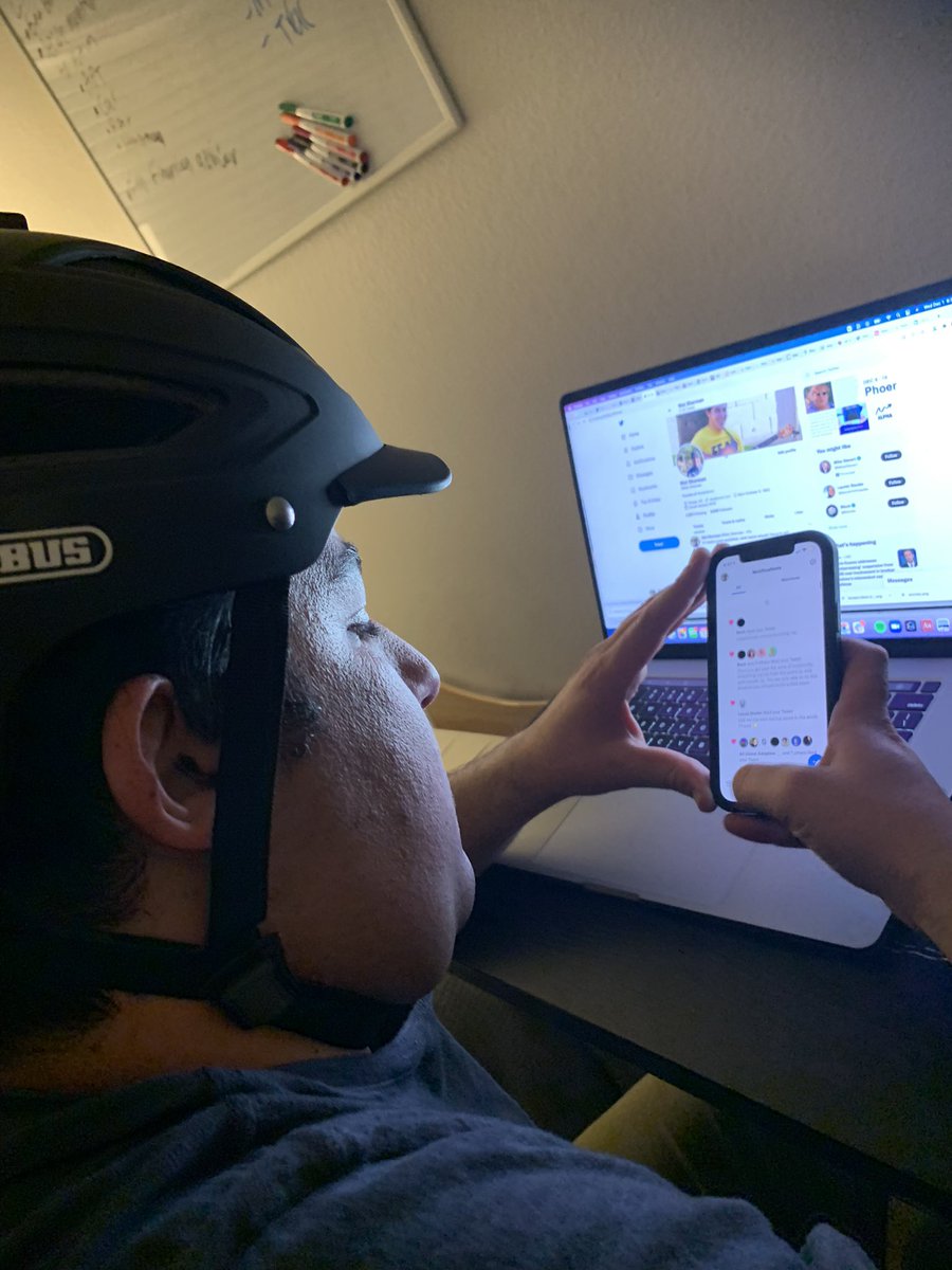 dolgin_madeline's tweet photo. Not sure if @Mat_Sherman is wearing a helmet because he’s just really obsessed with his e-bike, or if he is trying to protect from impaired brain development from too much screen time 😂 https://t.co/e4pwAs0vwa