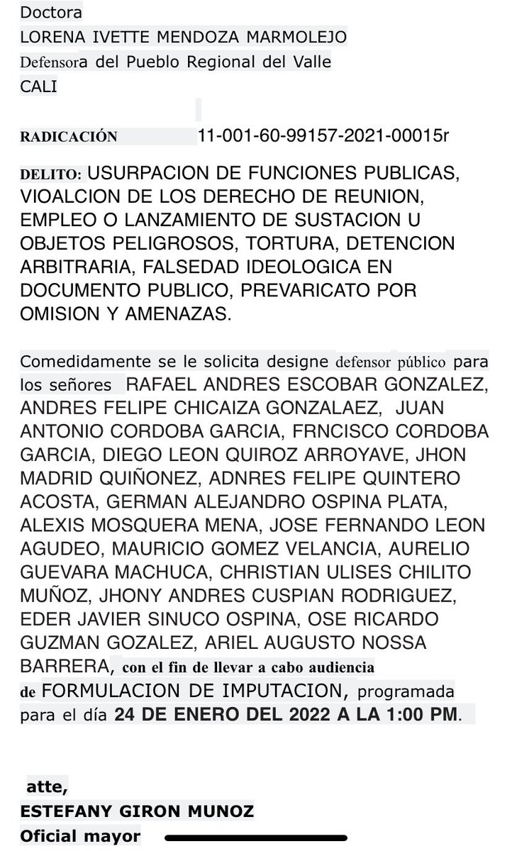 Jahfrann's tweet photo. Logramos la imputación contra Policías y civiles armados, incluido el paramilitar Andrés Escobar, por los actos delictivos cometidos en Cali el 28 de mayo.
Gran agradecimiento a mí abogado @S_Caballer0 , esta lucha será larga y la justicia prevalecerá!!
(Hilo) https://t.co/LqQssBwMSq
