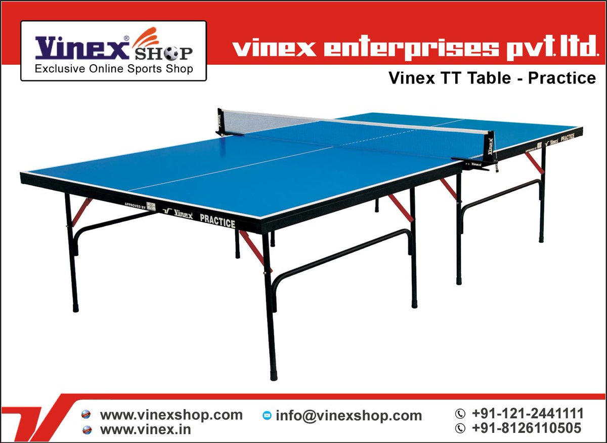 vinexshop's tweet photo. Super Saving Sale: Buy #Vinex #TTTable - Practice at Just Rs. 13999 with Free Shipping in India. Made of 18 MM thick pre-laminated particle board, 25 MM round pipe legs, with levelers but without wheels. To order online, visit at https://t.co/qVVYLMKavA or call at +91-121-2441111 https://t.co/LgTfzQg4hW