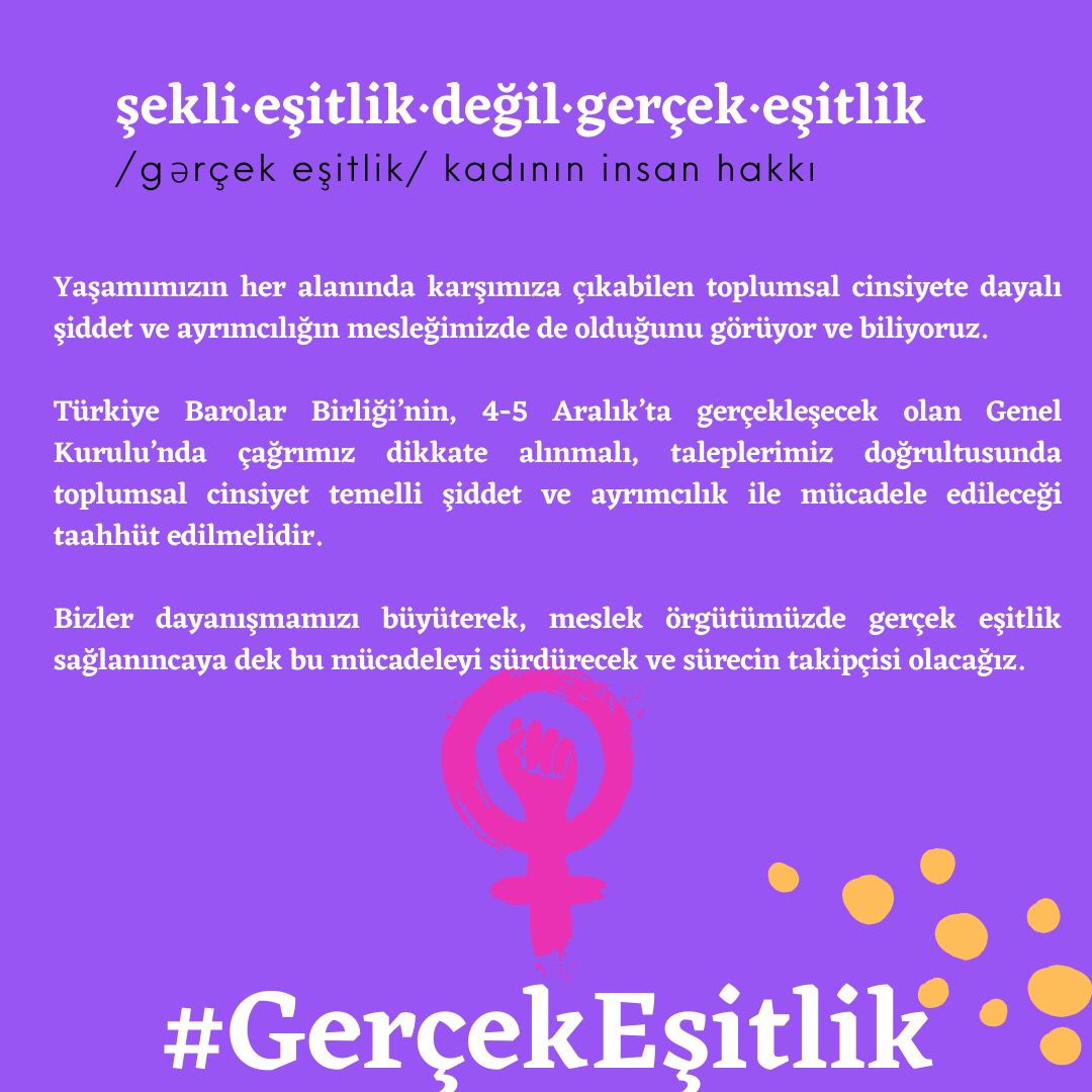 Kadın avukatlar şekli değil  #GerçekEşitlik diyerek TBB Genel kurulunda!
Kadın avukat ve stajyer avukatların imzasına açılan deklarasyonu imzalamak için: 
docs.google.com/forms/d/e/1FAI…