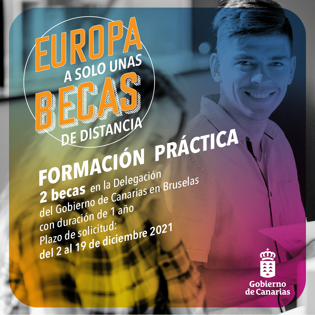 dgae_gobcan's tweet photo. 📢¡Europa a solo unas becas!🇪🇺
Ya puedes solicitar una de las 2⃣ becas de formación práctica en asuntos europeos que ofrece el Gobierno de Canarias. 
📆Plazo de solicitudes: del 2 al 19 de diciembre de 2021
➡️Más información: https://t.co/QWIUcnseYb https://t.co/FMNrkiveiC