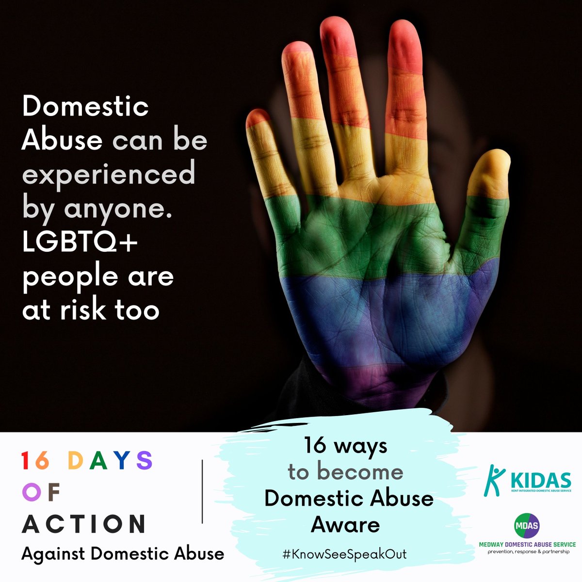 GraveshamYC's tweet photo. #DomesticAbuse can be experienced by anyone. LGBTQ+ people are just as at risk and often have their sexuality and gender identity used against them as a tactic by their abuser. This #16Days of Action help raise awareness
https://t.co/1PFYZOWbM3
#KnowSeeSpeakOut https://t.co/42SZCVYSIY