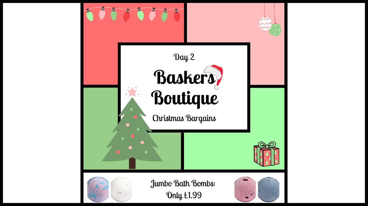It's Day 2 of #BaskersBoutique #ChristmasBargains & we're offering our incredible jumbo bath bombs & potion balls for only £1.99 Each! With #freedelivery too, you really can't go wrong picking up a few of these gorgeous bath bombs as #gifts this #Christmas.