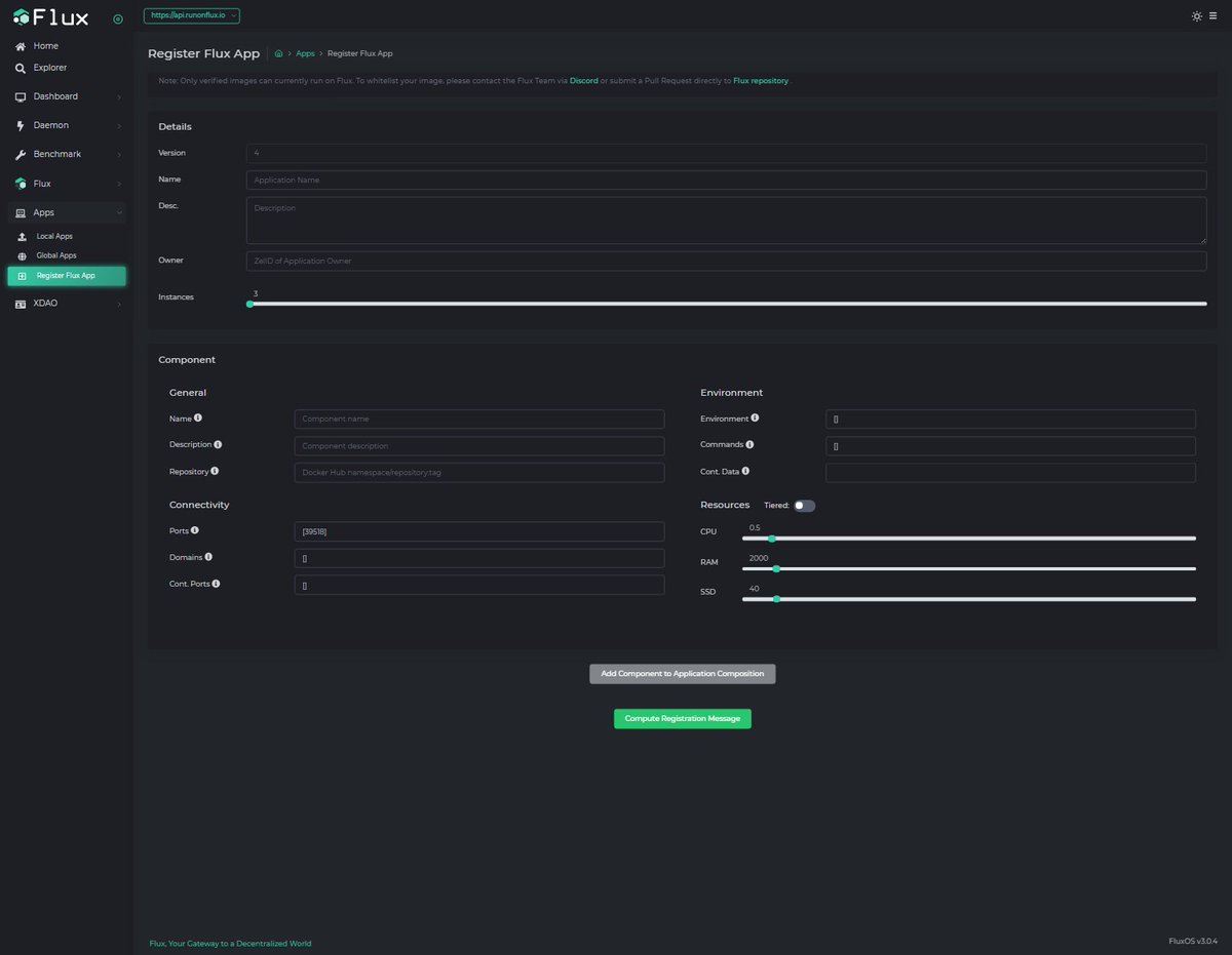 TadeasKmenta's tweet photo. Flux Compose fork has been successfully activated! 
Register your v4 composed app on Flux now :)
Compose fork also brings 5x lower app prices, removes the need of developer whitelist and way more tweaks
https://t.co/yzUivSDU36
@RunOnFlux @zelcore_io #web3  #Blockchain https://t.co/OIWwxuIOFY
