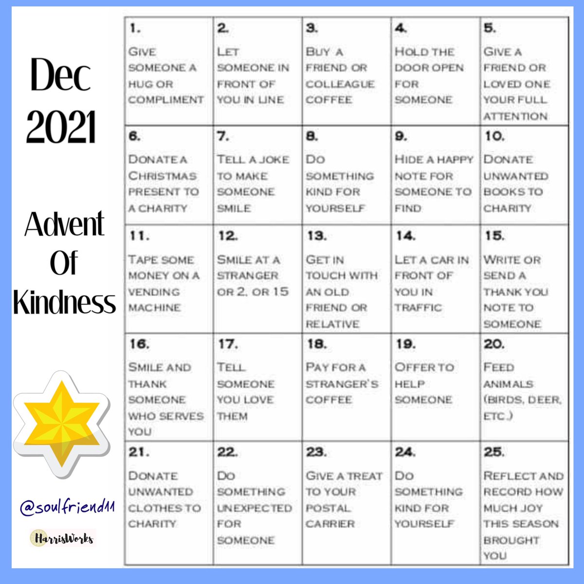 LAnamchara's tweet photo. #kindness #kindnessmatters #becoolbekind #advent #adventofkindness #decembergiving #giving #love #soulfriend #anamchara #harrisworks11 #lifecoach #tarot #tarotreadings #souljourney https://t.co/Ejcedeort7