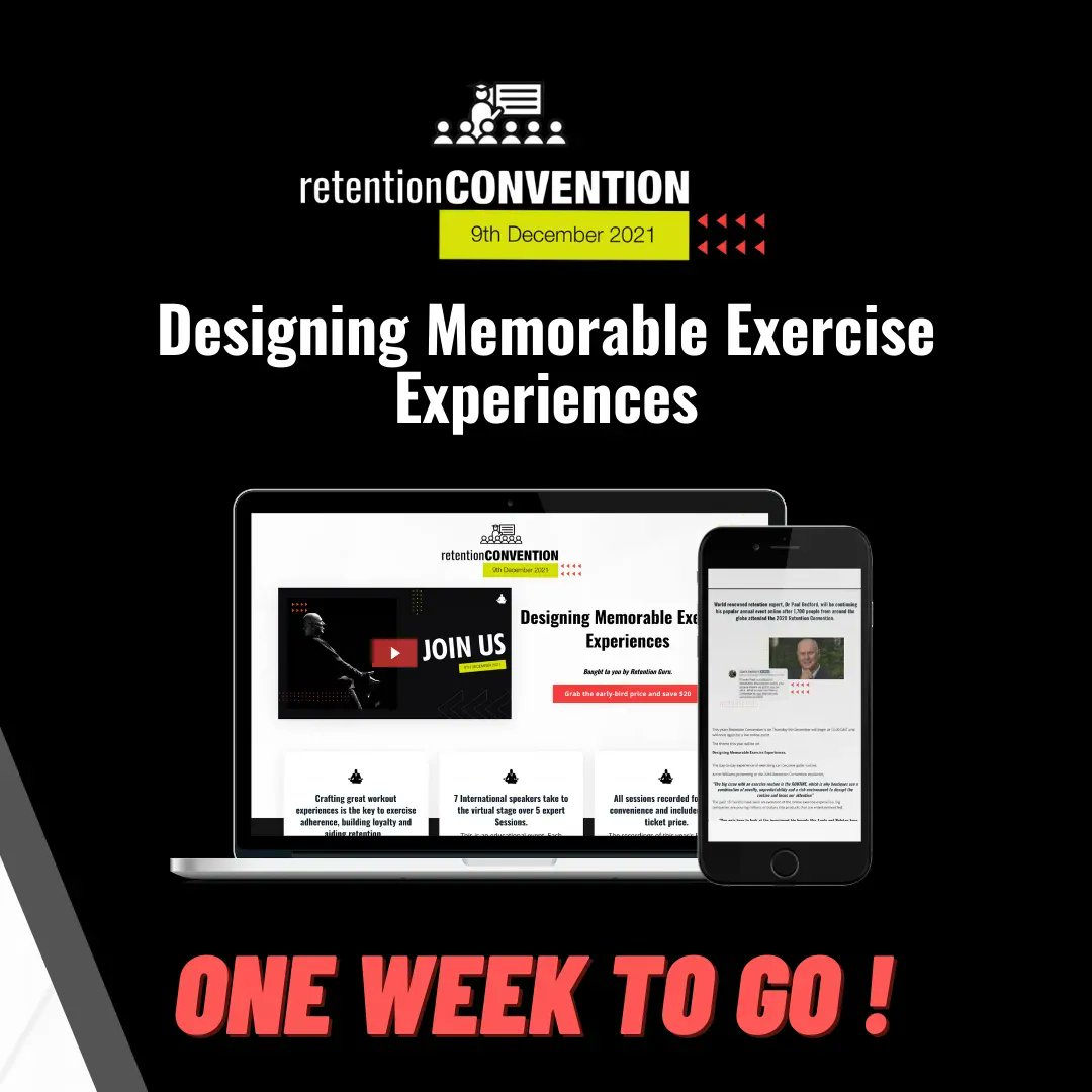 guru_paul's tweet photo. With just one week to go until #RetentionConvention21 we'd like to thank all those who've already signed up for 'Designing #MemorableExerciseExperiences ' Look out for our email reminders of start times and sessions.
If you'd like to join us register here: https://t.co/kem6BFwhD4 https://t.co/uUEXxIbYSE
