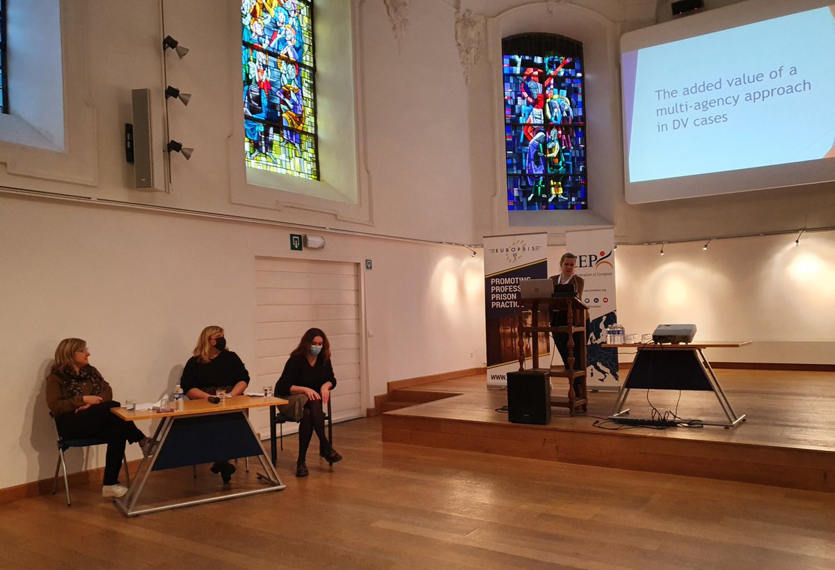 Last day of the CEP/Europris workshop on Domestic Violence in #prison and #probation, Irish College, Leuven. Sabrina Reggers  and colleagues are presenting the importance of Interagency Cooperation in cases of DV in Limburg. <a href="/EuroPrisOrg/">EuroPris</a> #CriminalJustice
