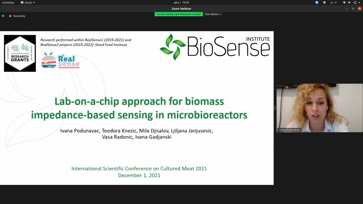 BioSenseRS's tweet photo. Yesterday, at the 7th International Scientific Conference on Cultured Meat, our researcher Ivana Podunavac presented joint work of the @RealSenseRS team regarding lab-on-a-chip approach for biomass impedance-based sensing in microbioreactors. 
@AltBiosense #ISCCM2021 https://t.co/nlA8cPSTGg