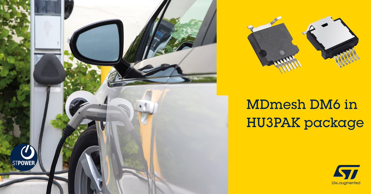 ST_World's tweet photo. 🚓 ST's new 600V #Automotive-grade MDmesh DM6 #STPOWER #MOSFETs housed in the breakthrough HU3PAK package with top-side cooling ensures higher power density and improved thermal management for very efficient and more compact systems. 👉🏽https://t.co/FNIa2lIk6t https://t.co/wRcezqaMHa