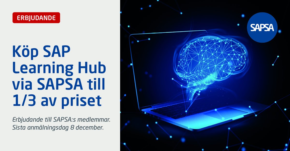 Members, you can buy <a href="/SAP/">SAP</a> Learning Hub for 1/3 of the list price. Sign up before December 8. sapsa.se/inlagg/sapsa/7…