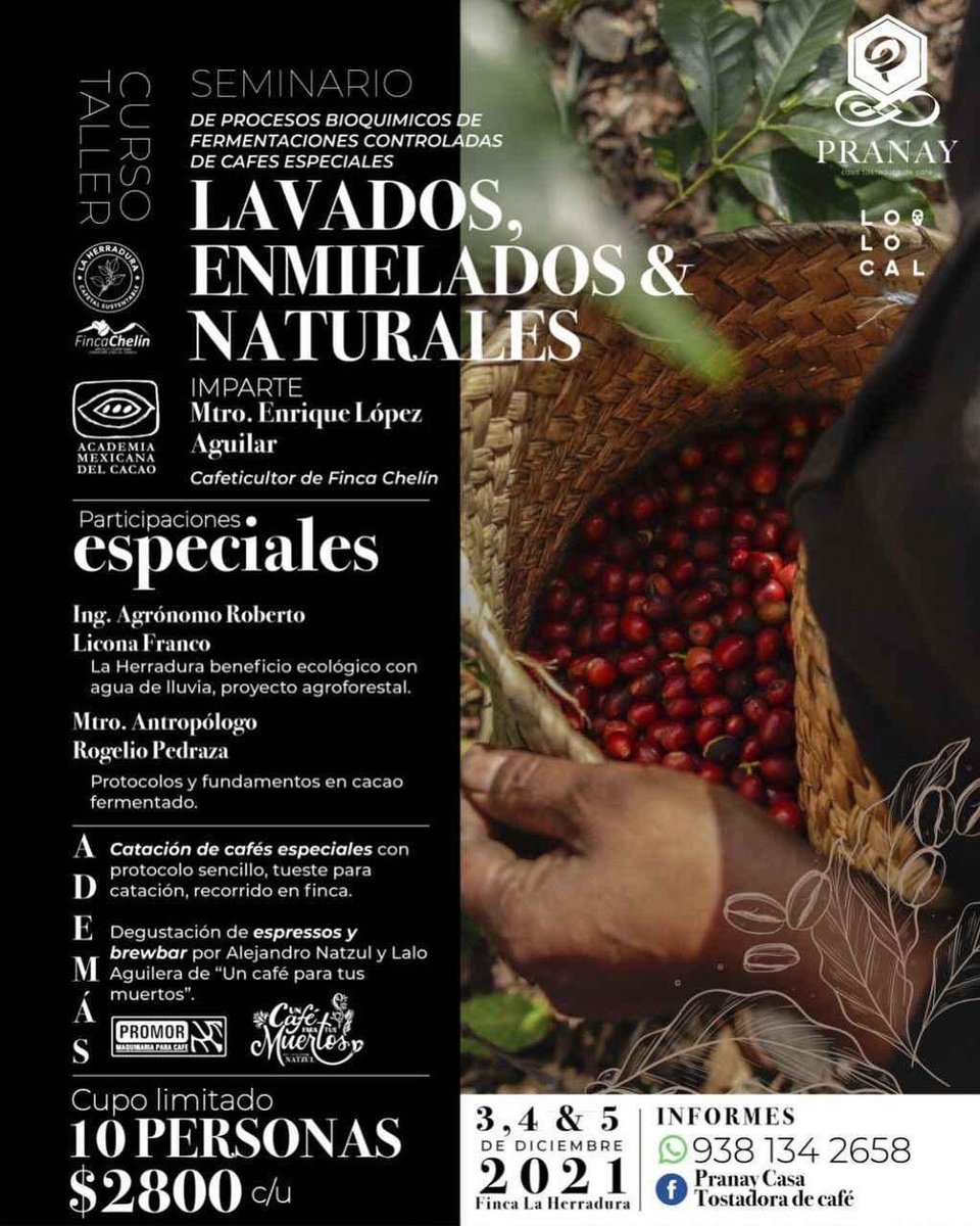 Invitación especial a Curso de Procesos Bioquímicos de Fermentaciones controladas de Cafés Especiales! No se lo pierdan!!!