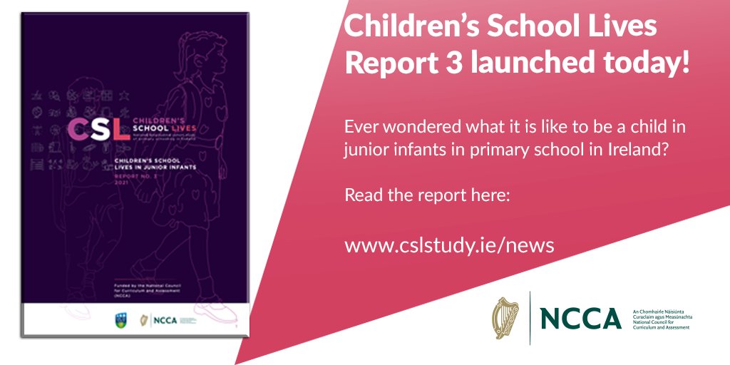 NCCAie's tweet photo. Ever wonder what it is like to be a child in junior infants in primary school in Ireland? Children's School Lives Report 3 launched today and is available here: https://t.co/PRfVQLAF0r #JuniorInfantsCSL #edchatie @CSLstudyUCD https://t.co/kUjcYoOr7Y
