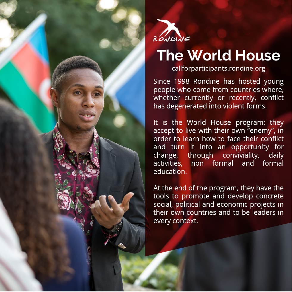 Rondine_Method's tweet photo. The World House is a two-year training program in @rondinenobel that allows you to learn how to #transformconflict into an opportunity and generate #socialchange.
The #callforparticipants for the World House program is now open! 👉https://t.co/ojUhYi1Ck7 https://t.co/nGNQbn4Kif