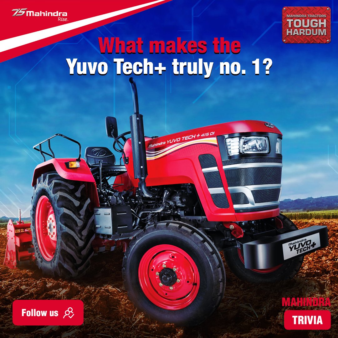 TractorMahindra's tweet photo. Loaded with advanced technology, there is so much that makes the Yuvo Tech+ no.1.
Can you name the features? Put your answers in the comments below.
#MahindraYuvoTechPlus https://t.co/0NKiv4NRGe