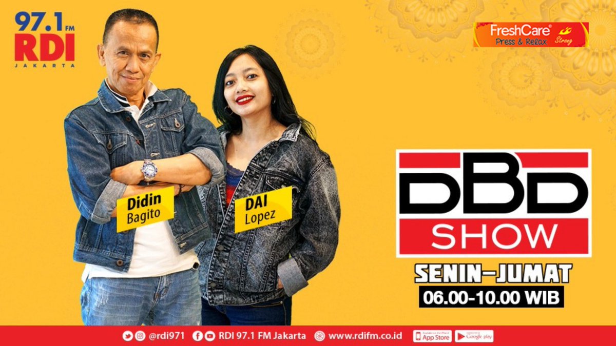 rdi971's tweet photo. Yuk dengerin #DBDSHOW yang penuh canda dengan topik bahasan yang seru tiap pagi jam 06.00-10.00 WIB dipersembahkan #Freshcare #RDI #RDIXFreshcare https://t.co/U0foJGlDiU