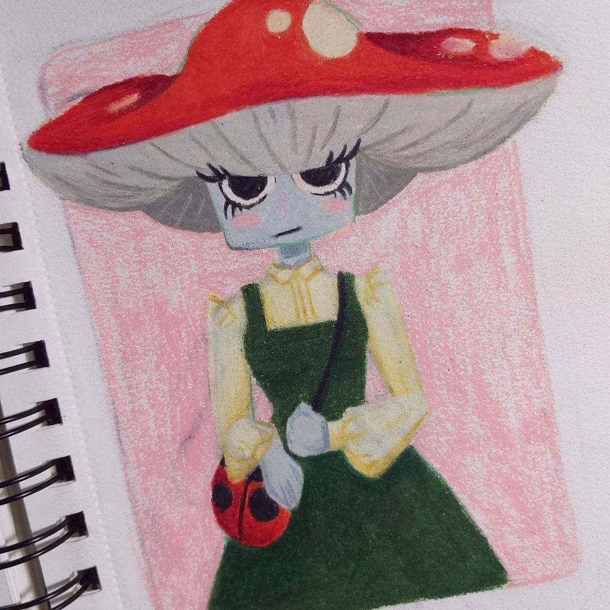 Mushroom mushroom mushroom #mushroom #mushrooms #mushroomart #prismacolor #art #artistsontwitter #pencilcrayonart #drawing #drawings #sketchbook #characterart #oc #bye #mushroomperson #sketchbookart #originalcharacter