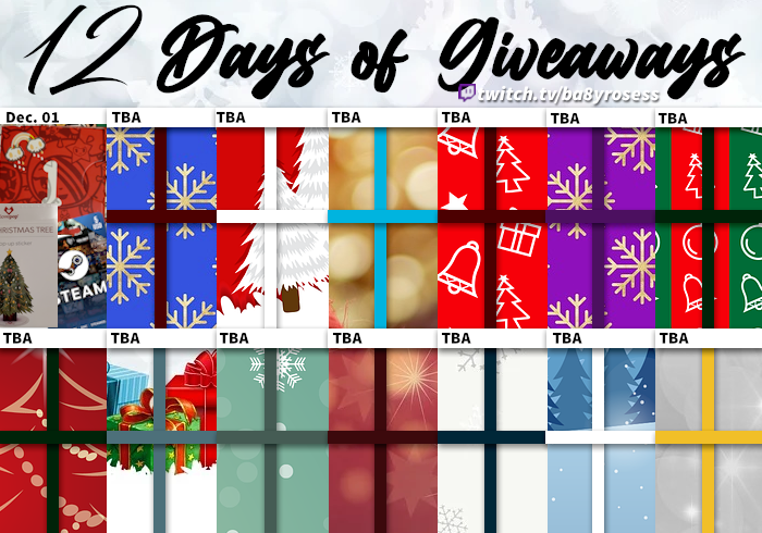 ba8yRoseSs's tweet photo. Happy December 1st everyone! This will be our first 12 Days of Giveaway stream! Today's giveaways will be a 3D pop-up sticker Christmas Tree from Love Pop, Surprise TokiDoki figurine from TokiDoki Advent Calendar & a $5 steam gift card. #12DaysofGiveaway See you live @ 830PM HST! https://t.co/T7f0yFaGgp