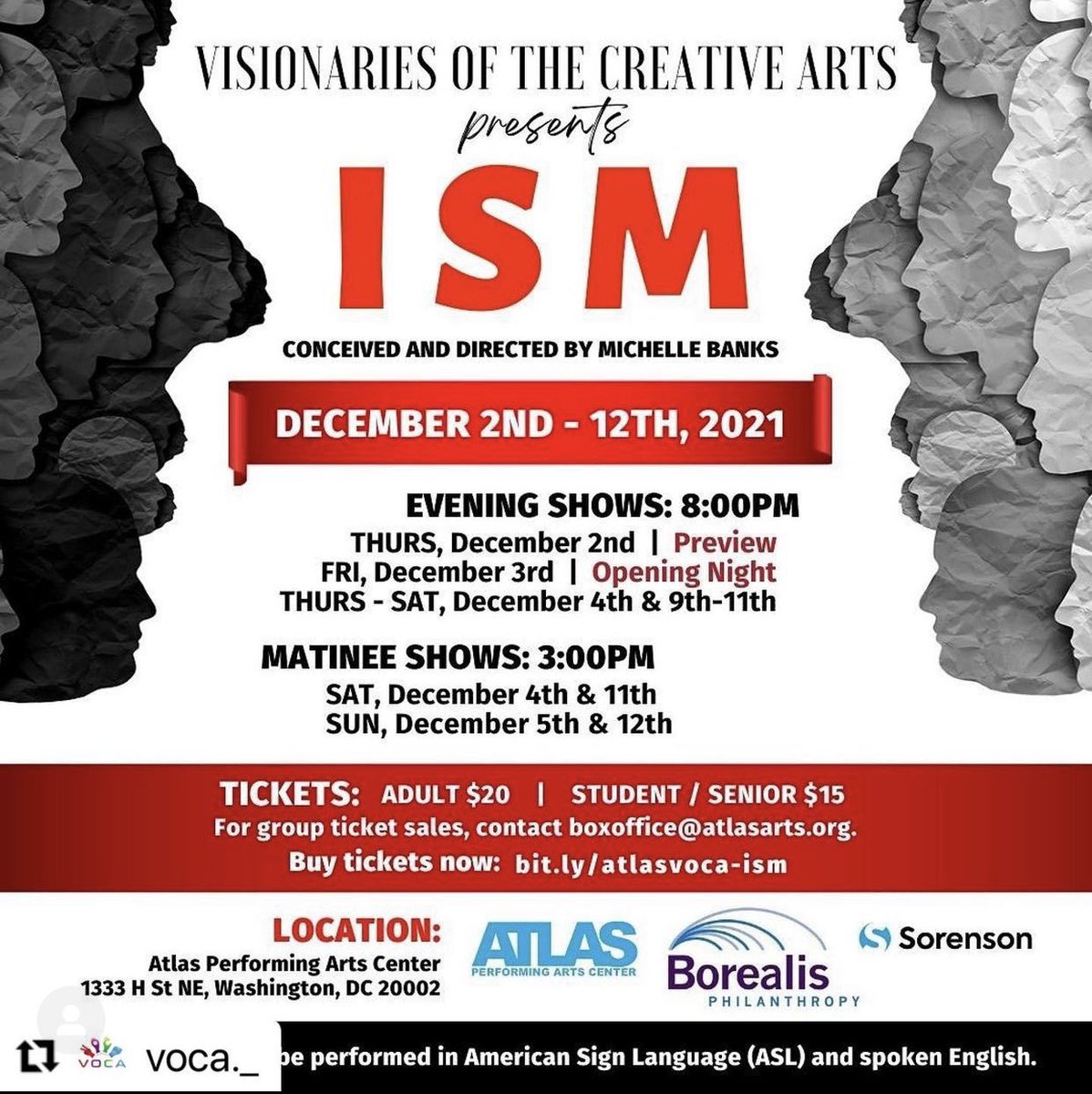 WordsfromTeeFlo's tweet photo. Please come through to support the amazing Deaf BIPOC actors as they share their stories on the stage IN PERSON!! It will be worth your time and you will not be disappointed! 😁👏🏾❤️ (emoji of a smiley face, black clapping hands, and red heart) https://t.co/i8jTrRdGjM