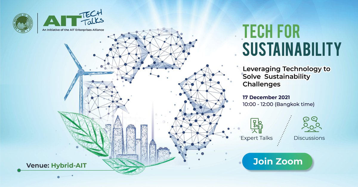 Join the fourth AIT Tech Talks on “Technologies for Sustainability: Leveraging Technology to Solve Sustainability Challenges” this 17th of December and hear about nature networking for urban greening and more.

Register: forms.gle/ujWS8FipxiXFqg…

#AIT #TechTalks #sustainability